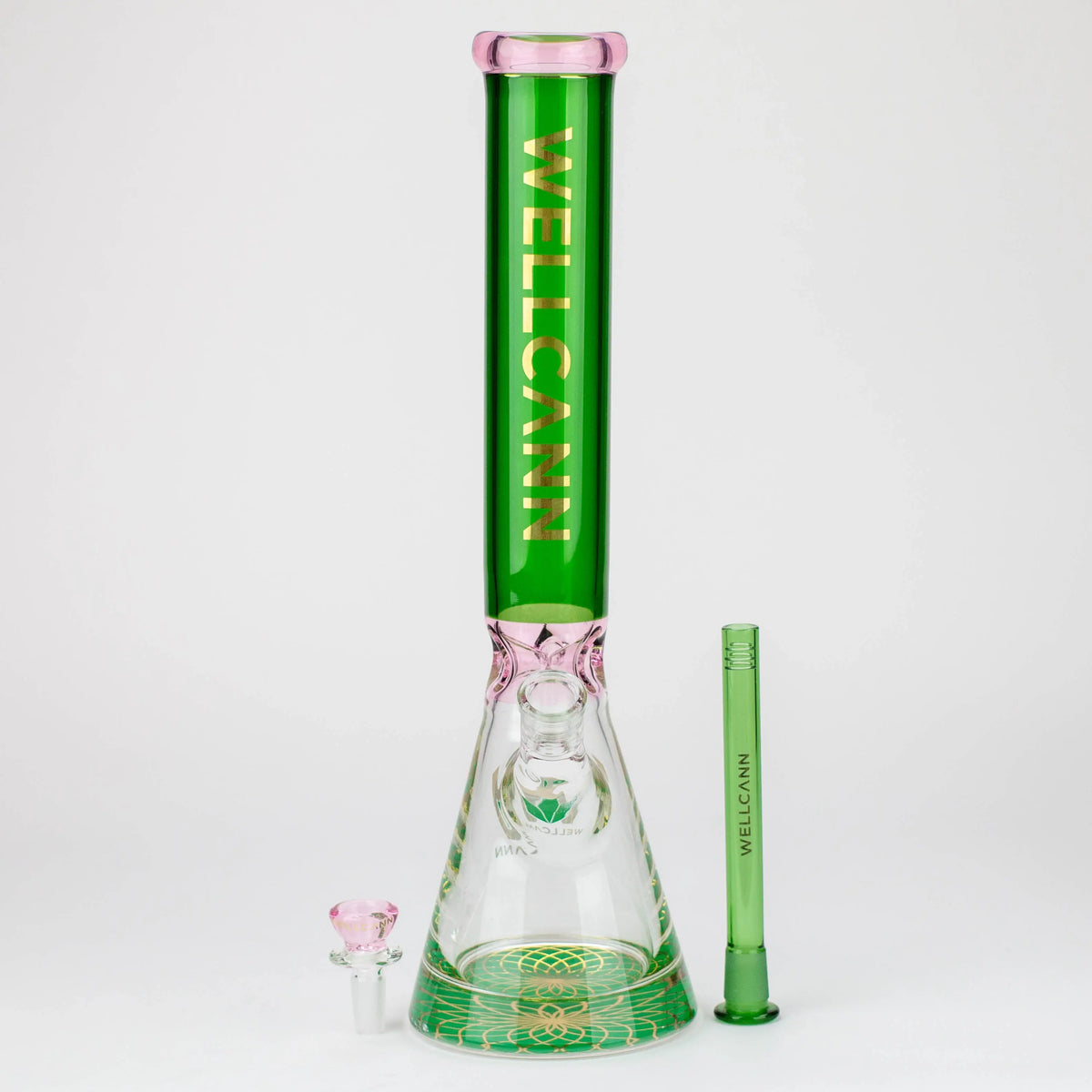 WellCann 16 Inch Green Colored Beaker Bong with bowl piece and downstem