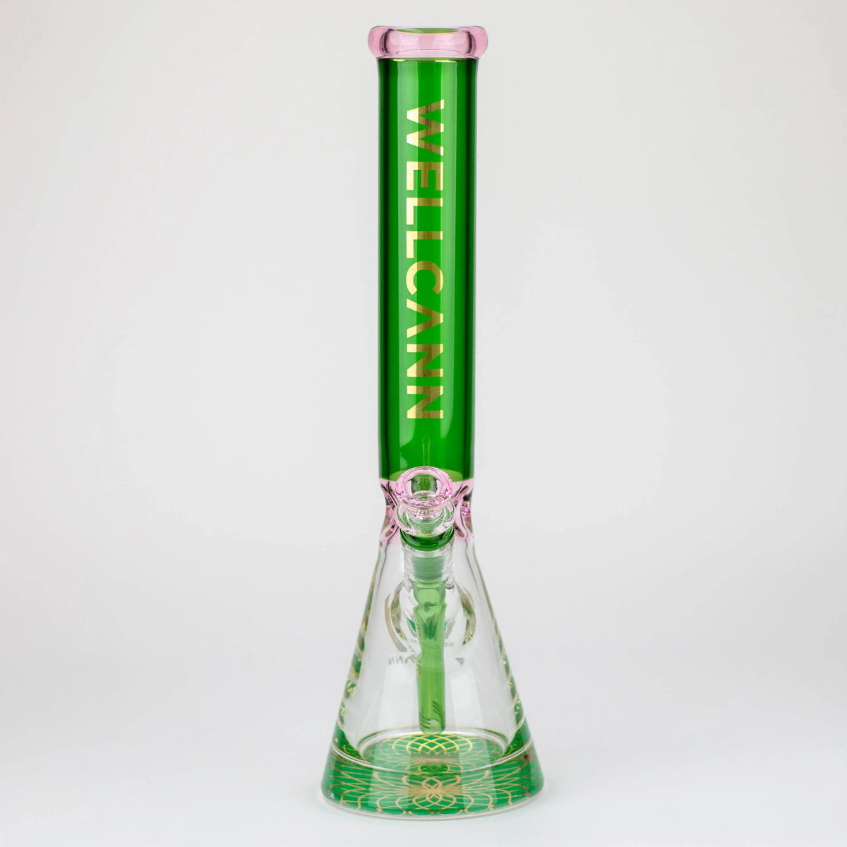 Front View of the Green WellCann 16 Inch Colored Beaker Bong 