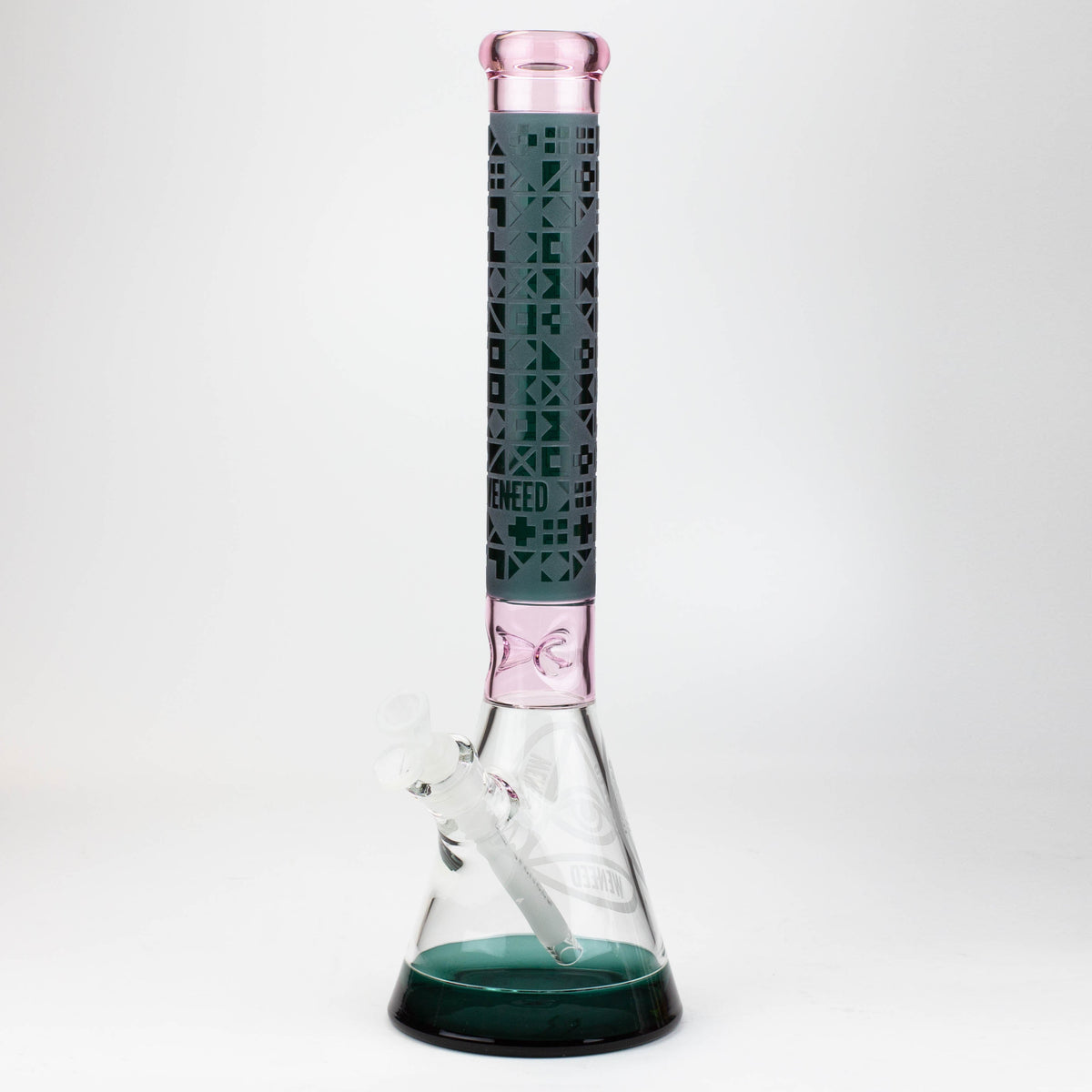 WENEED 18 inch Cipher Text Beaker Bong in Pink and teal