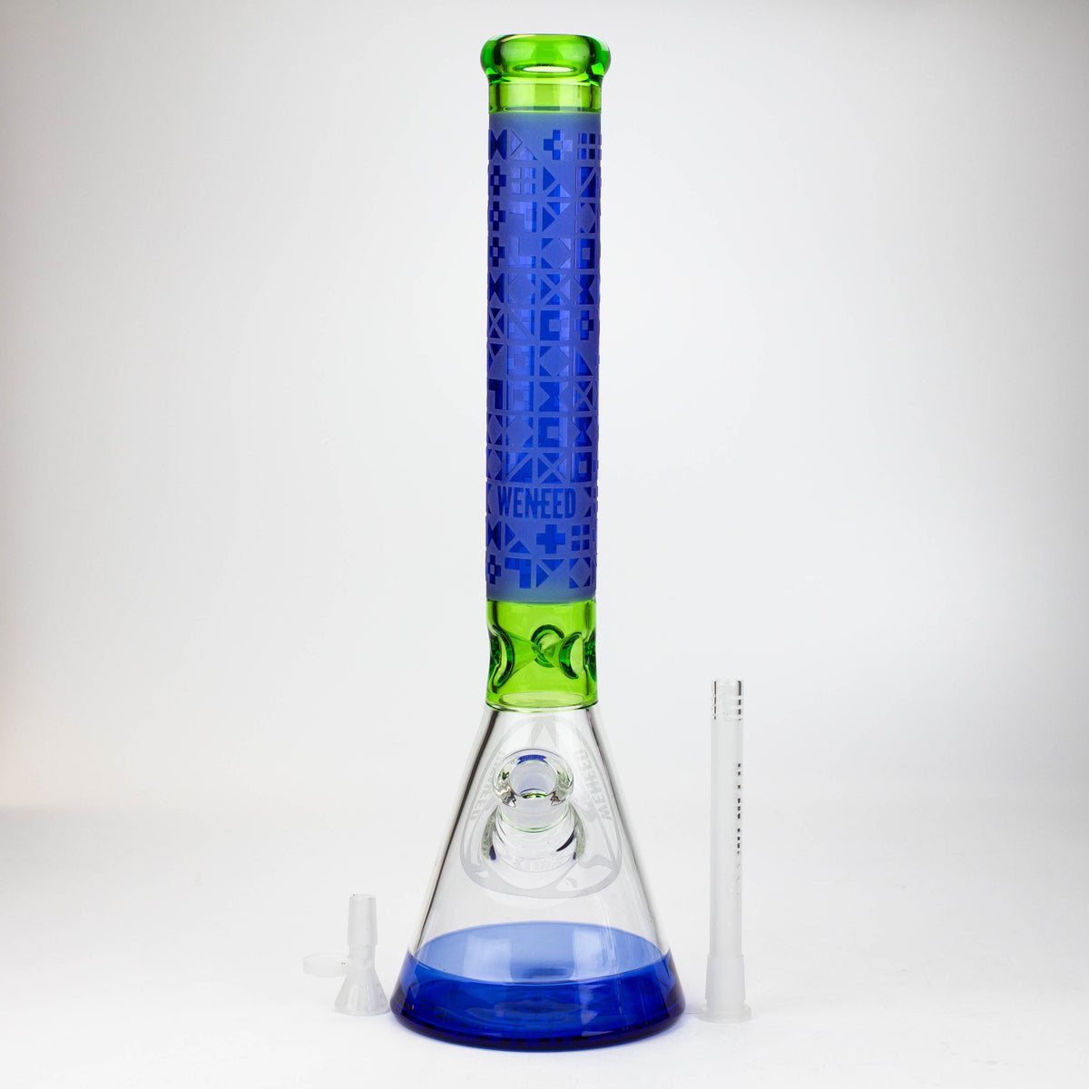 WENEED 18 inch Cipher Text Blue Beaker Bong with Downstem And Bowl Piece