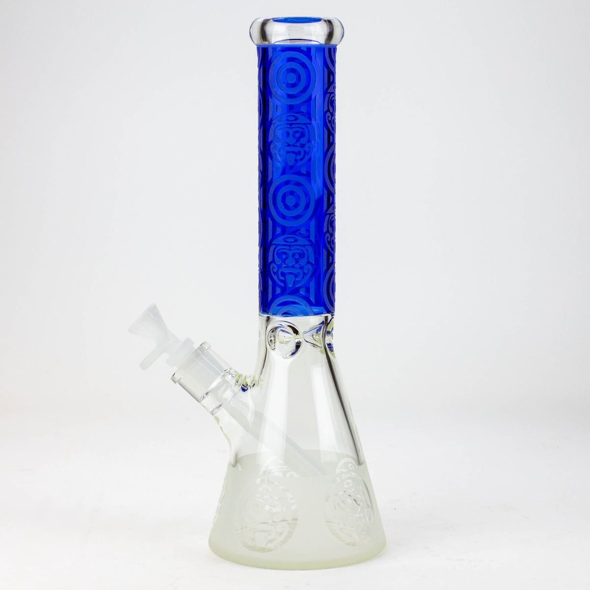 Side View of the WENEED 14 inch Tribal Warrior Blue Beaker Bong