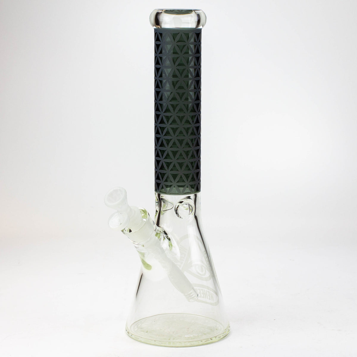 Black 14-Inch WENEED Vector Grid Beaker Bong viewed at angle.